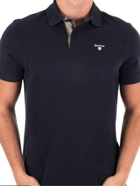 Barbour Men's Navy Tartan Picque Short Sleeve Polo Shirt Sz XL